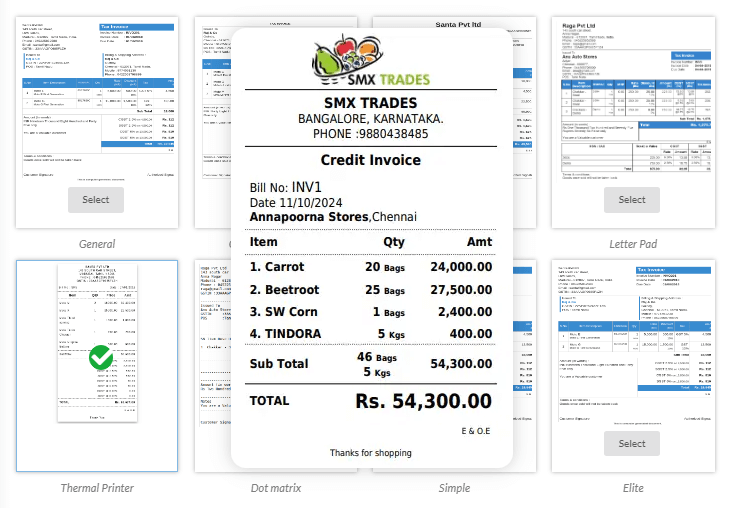 Fruits and Vegetables Billing Software - Customizable Receipts