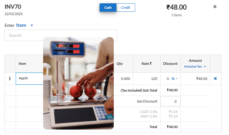 Fruits and Vegetables Billing Software - Weight Integration